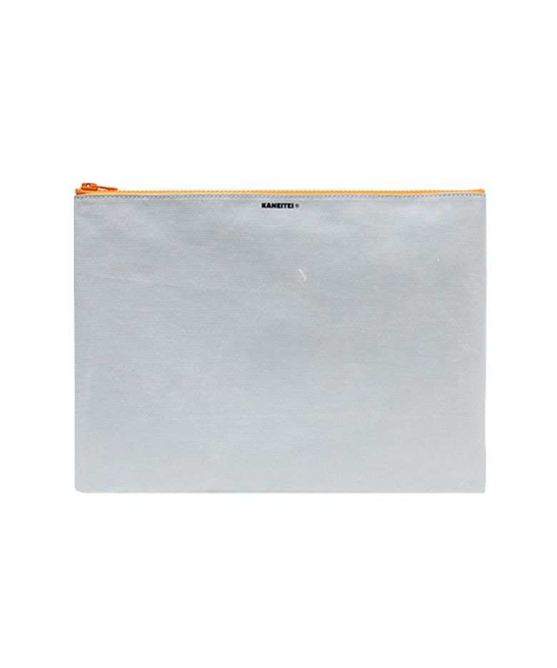 TIGER FLAT POUCH ORANGE ZIP L (GRAY) / UPCYCLED