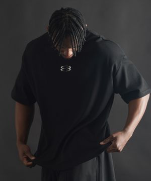 슈퍼 오버핏 로고 반팔 티셔츠 - 블랙