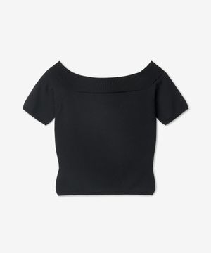오프숄더 니트 반소매 티셔츠 - 블랙 / 669510Q1AV41000