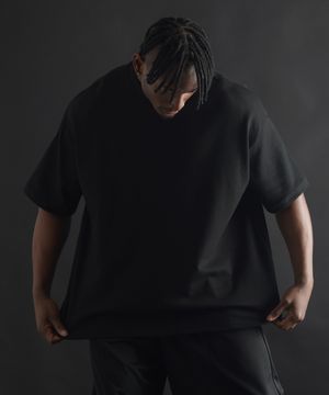 슈퍼 오버핏 무지 반팔 티셔츠 - 블랙