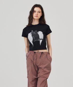 엔젤 켓 반팔 티셔츠 블랙