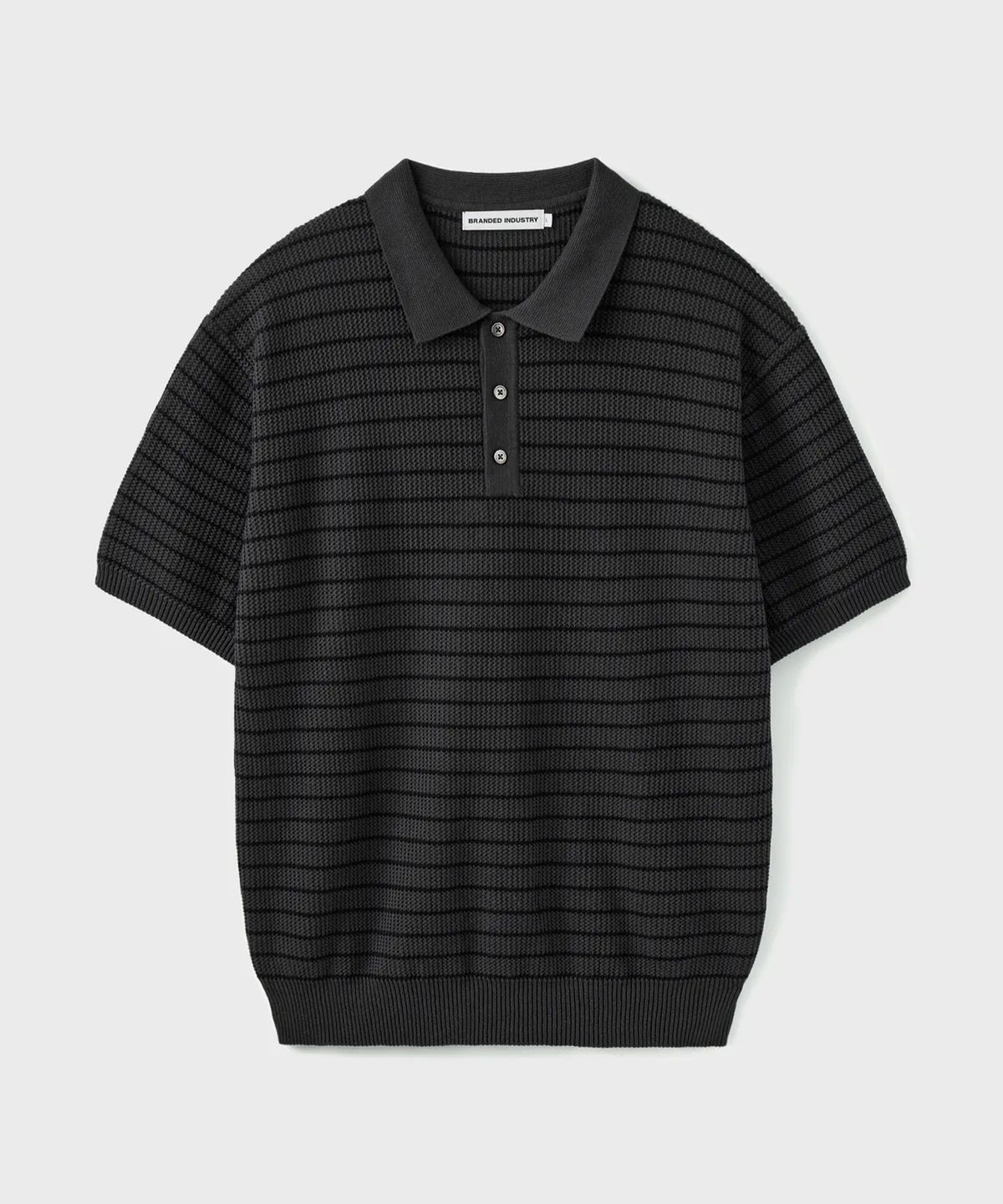 브랜디드(BRANDED) HARD TWIST HOLIDAY POLO KNIT [CHARCOAL STRIPE]