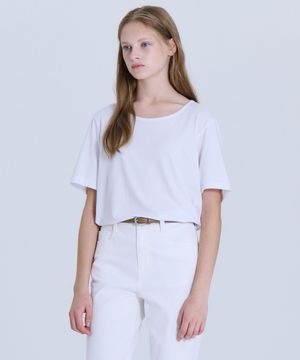 여성 U넥 오버핏 스판 반팔티셔츠 화이트 LATS0210