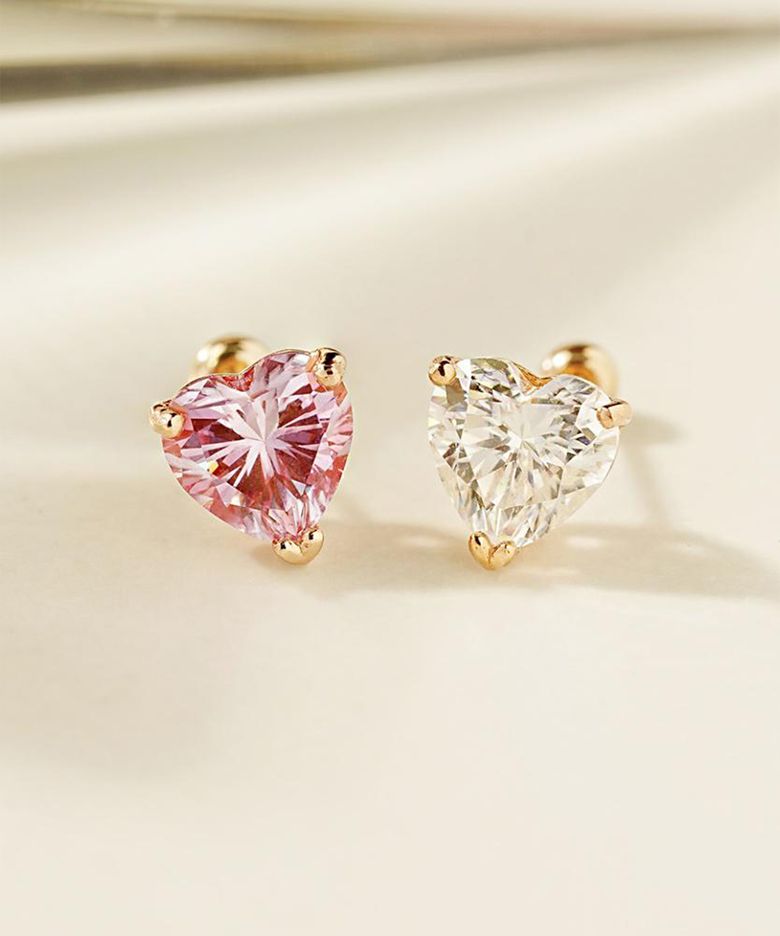 14K 모이사나이트 다이아 글로리 하트 피어싱 귀걸이