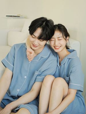 블루 픽셀 반팔 커플 상하세트