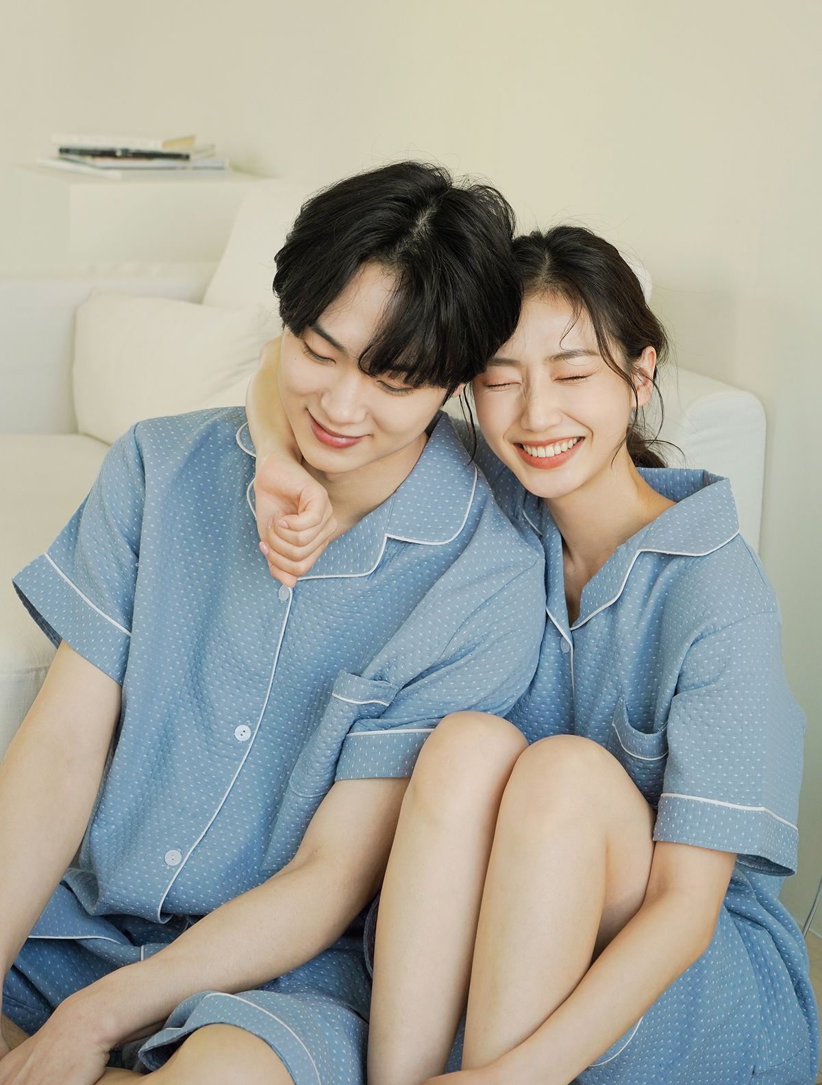 파란(PALAN) 블루 픽셀 반팔 커플 상하세트