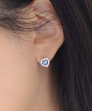 925실버 딥블루그린 모이사나이트 하트 귀걸이