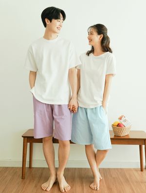 썸머 브리즈 잔체크 커플 5부 잠옷 바지