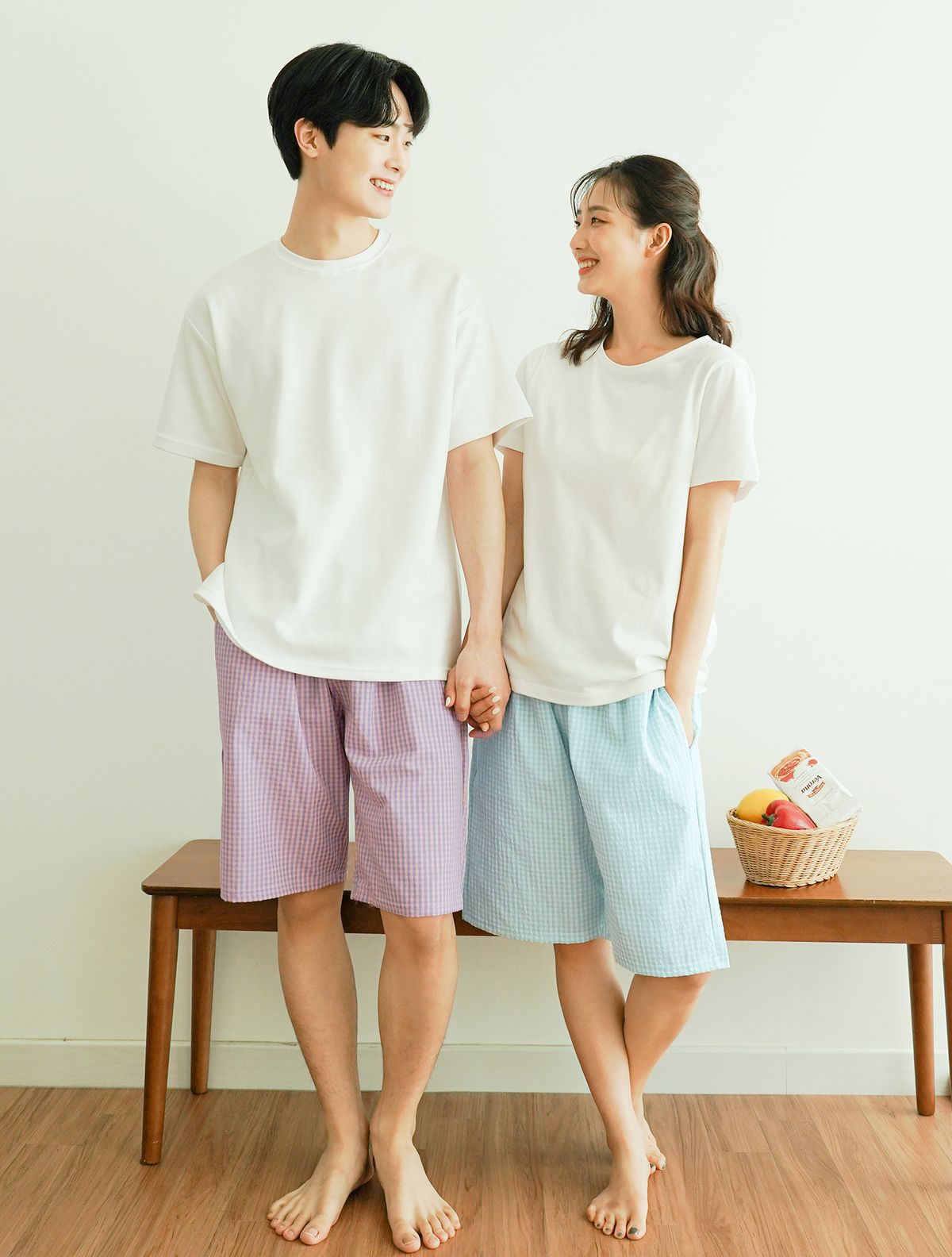 파란(PALAN) 썸머 브리즈 잔체크 커플 5부 잠옷 바지