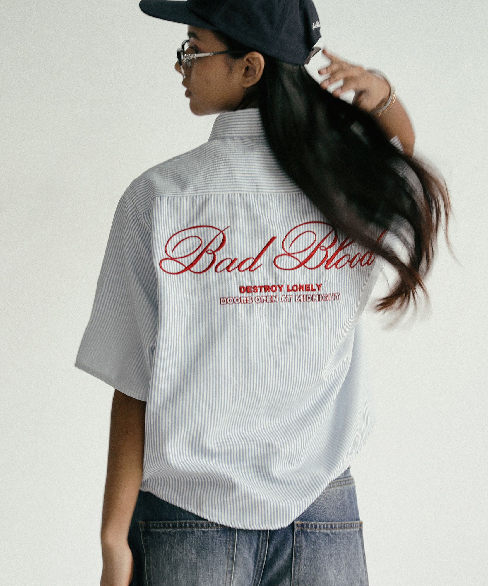 MUSINSA | BADBLOOD Classic Logo Short Sleeve Shirt - Blue