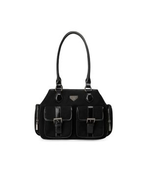 멀티 포켓 스웨이드 숄더백 [BLACK]