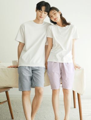 위캔드 스트라이프 지짐이 커플 5부 바지