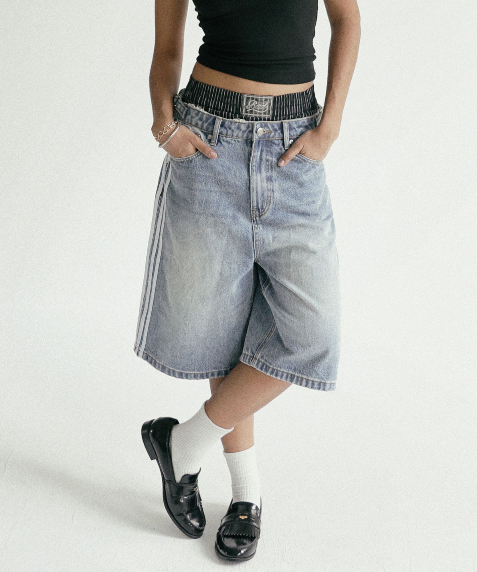 ◆BADBLOOD◆ Billy Track Bermuda Jeans Exhaust Fit Blue w-je MUSINSA | BADBLOOD Billy Track Bermuda Jeans Exhaust Fit - Blue
