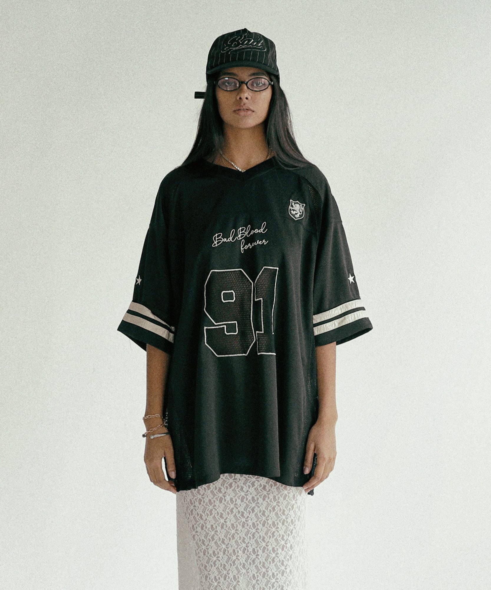 BADBLOOD♥Crochet 91 Football Jersey Large Fit/追跡付 MUSINSA | BADBLOOD Crochet 91 Football Jersey Large Fit - Black