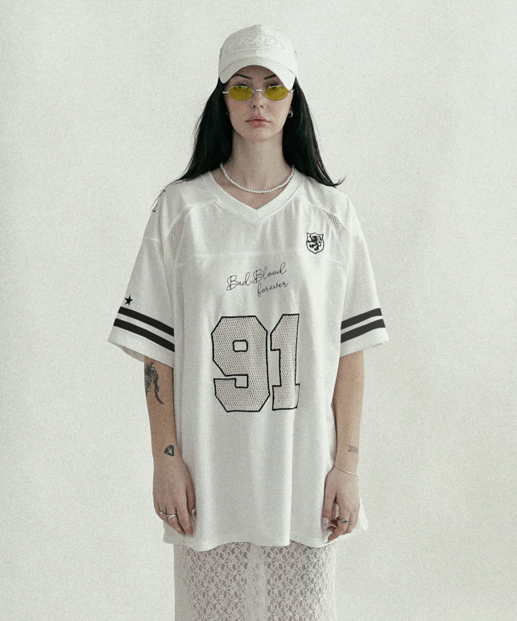 MUSINSA | BADBLOOD Crochet 91 Football Jersey Large Fit - White
