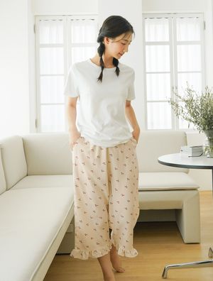 여성용 프릴 7부 주머니 파자마 바지