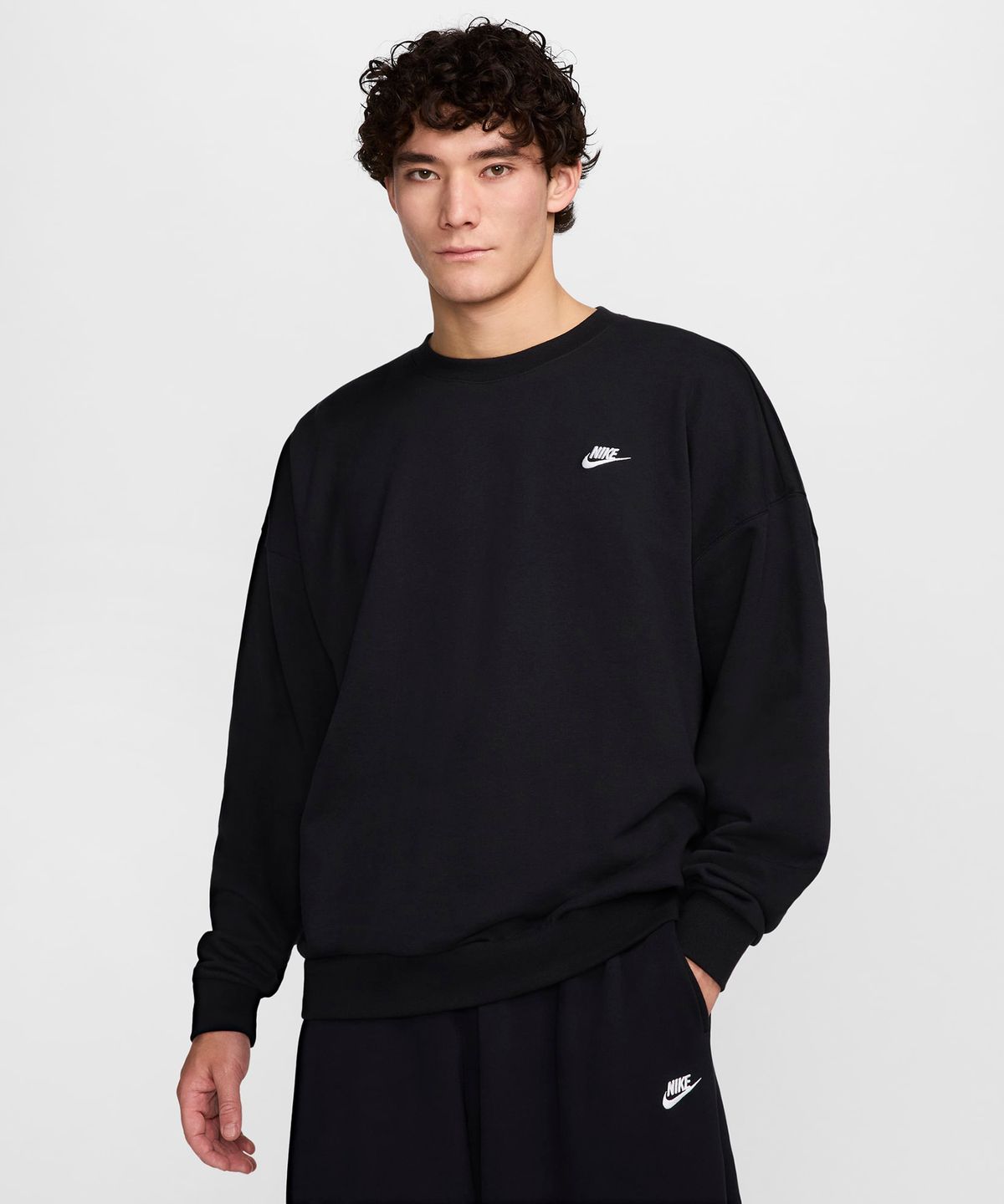 나이키(NIKE) 클럽 플리스 오버사이즈 프렌치 테리 크루 M - 블랙:화이트 / HJ1820-010