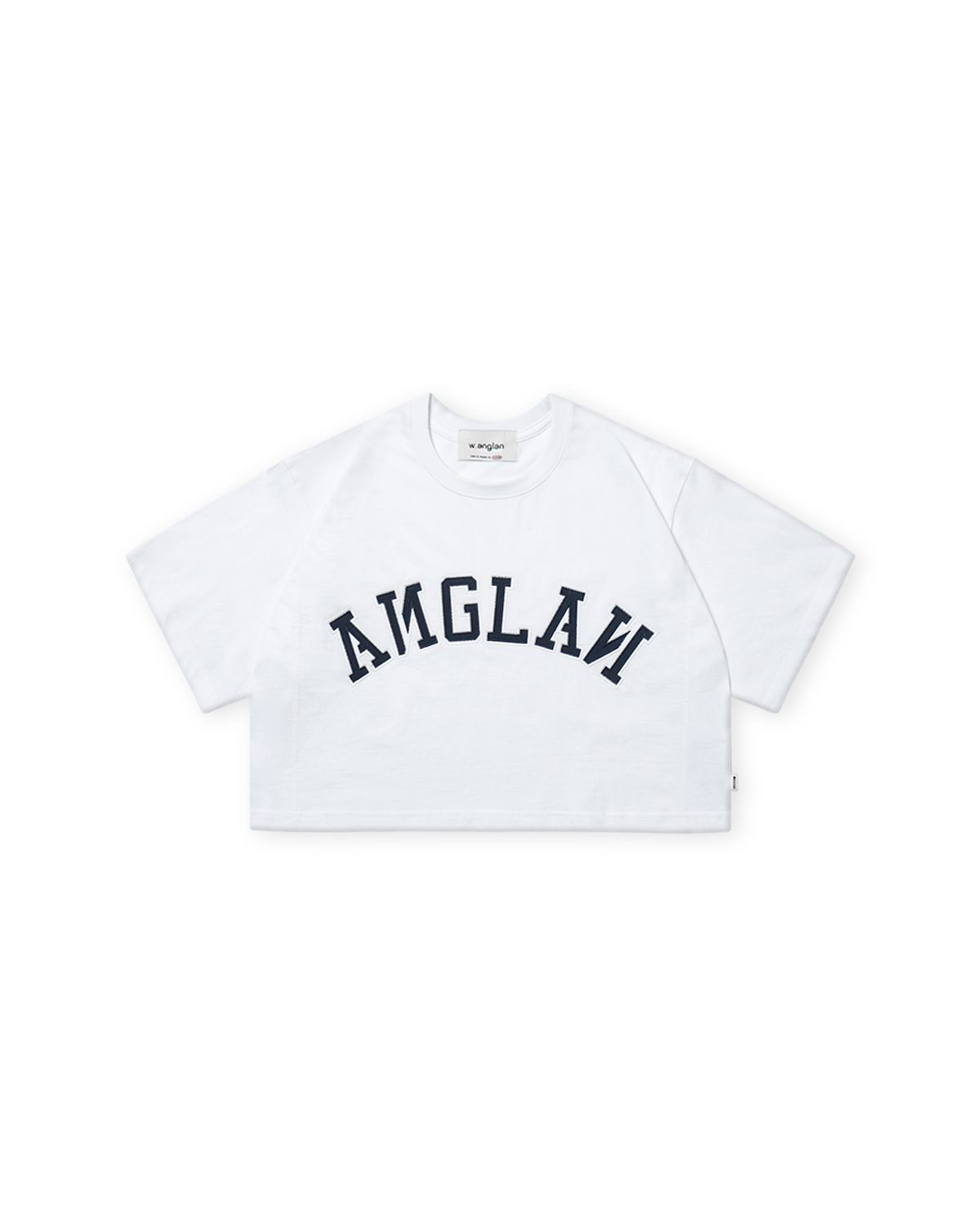 앵글런(ANGLAN) [AG.W] Applique Crop Half Tee - White