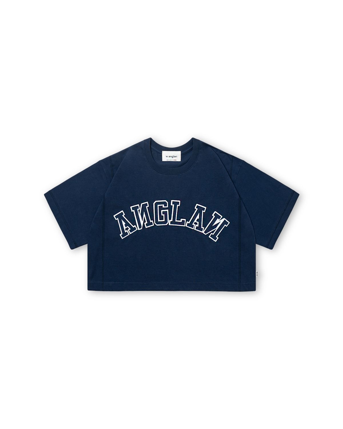 앵글런(ANGLAN) [AG.W] Applique Crop Half Tee - Navy