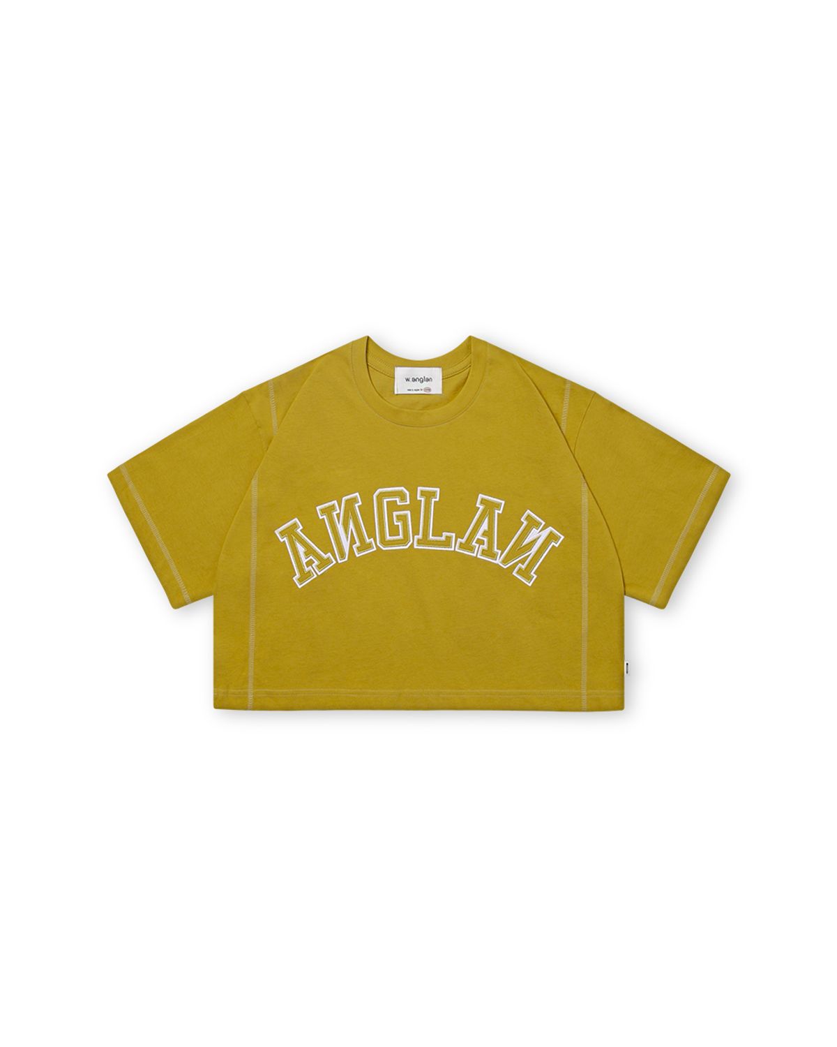 앵글런(ANGLAN) [AG.W] Applique Crop Half Tee - Mustard