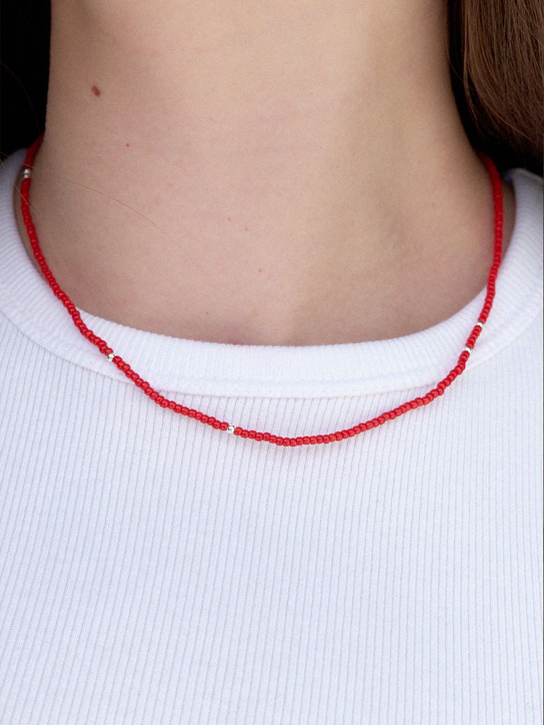 Red Beads Silver Ball Necklace