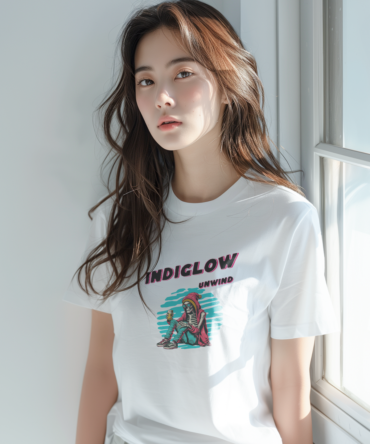인디글로우(INDIGLOW) 스켈레톤 언와인드 프린팅 커플 티셔츠