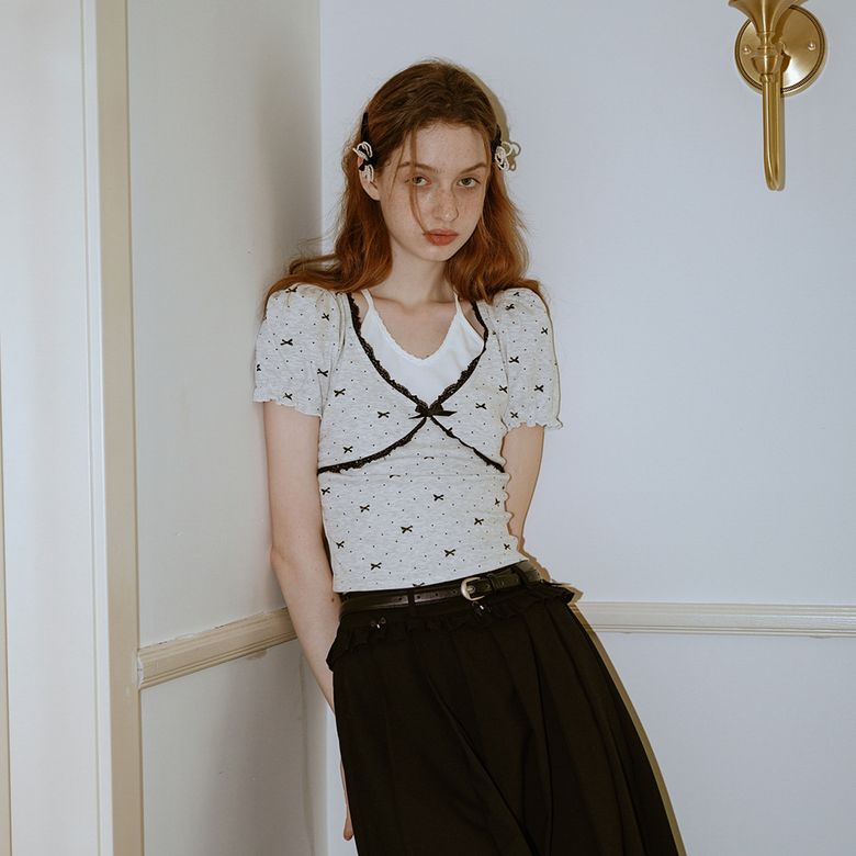 Cest_Ribbon fake two-piece top