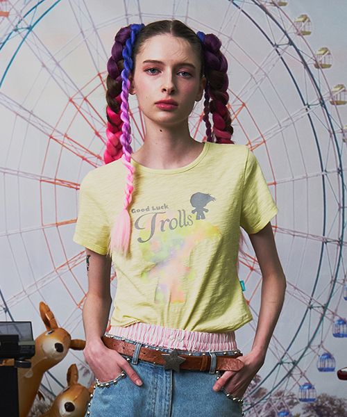 ☆KIRSH☆ Troll Silhouette Slim Fit T-Shirt Light Yellow KIRSH Trolls Silhouette Slim Fit T-Shirt Light Yellow