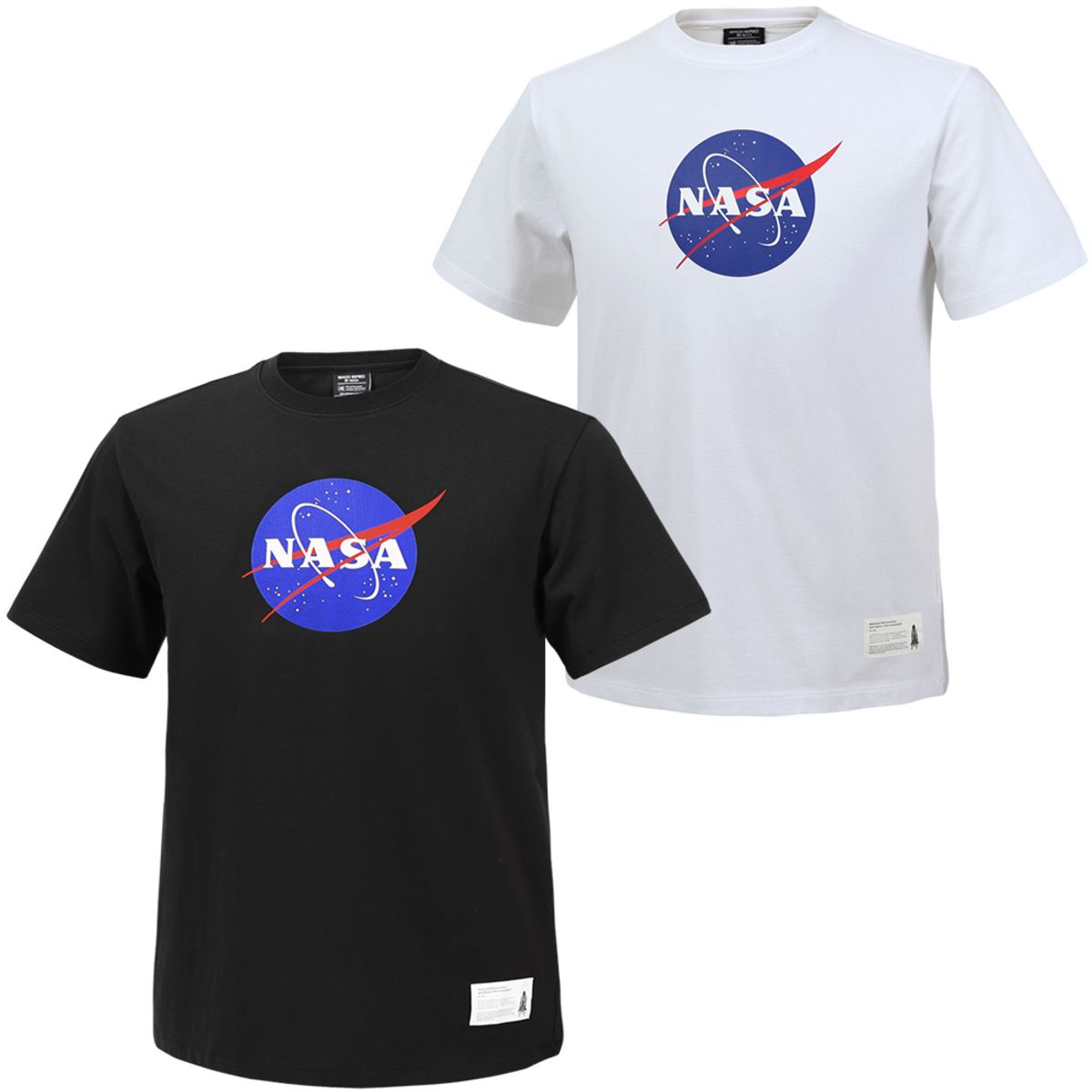 나사(NASA) 남녀공용 면혼방 라운드 반팔티 2팩  [블랙+화이트]