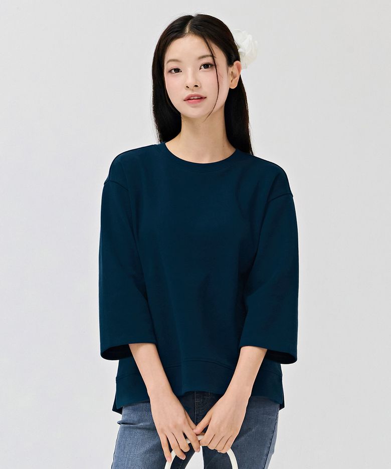 여성 자수 포인트 7부 티셔츠-DERG5161B0G