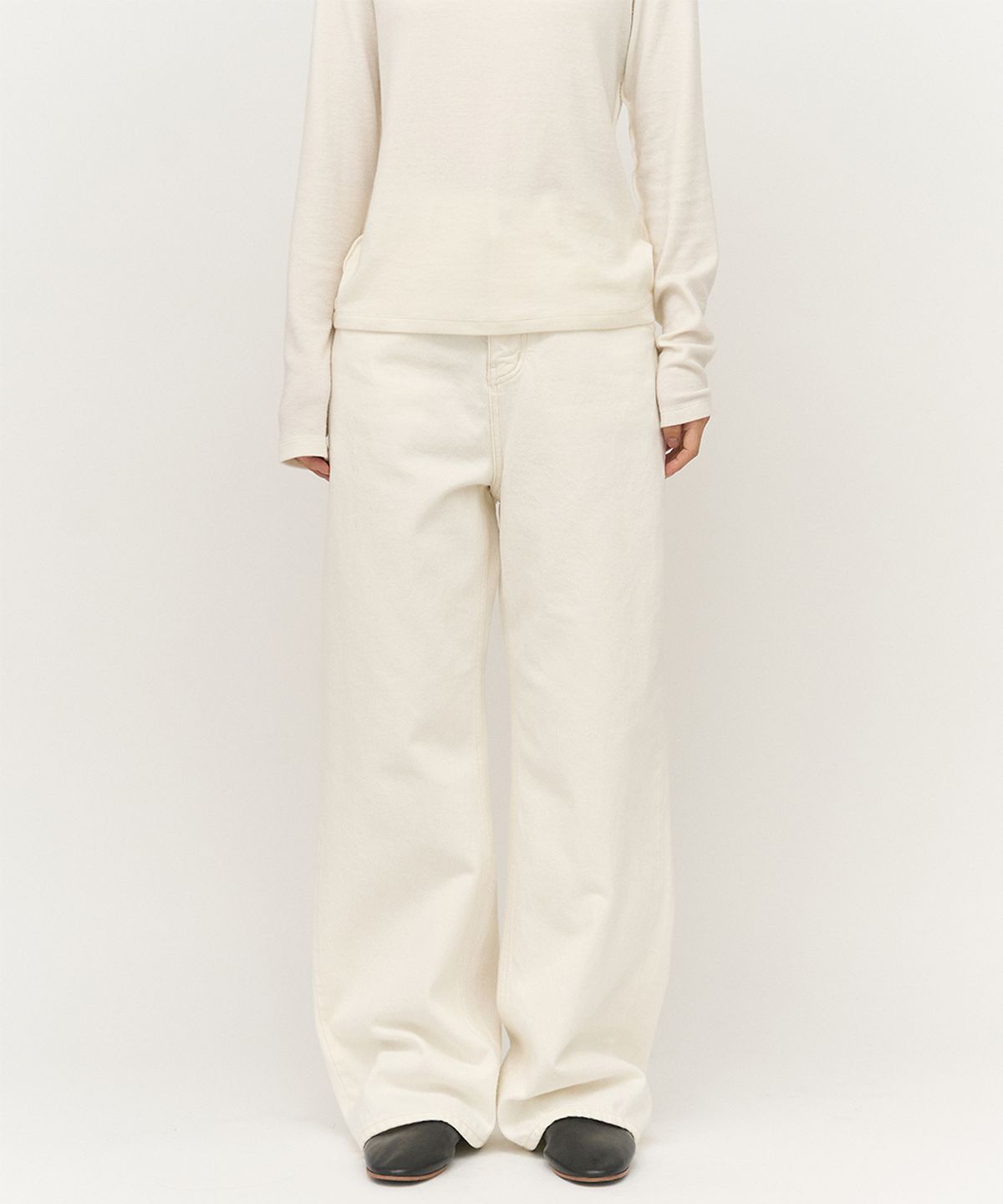 러프사이드 화이트라벨(ROUGH SIDE WHITE LABEL) Straight Denim Pants Tofu White