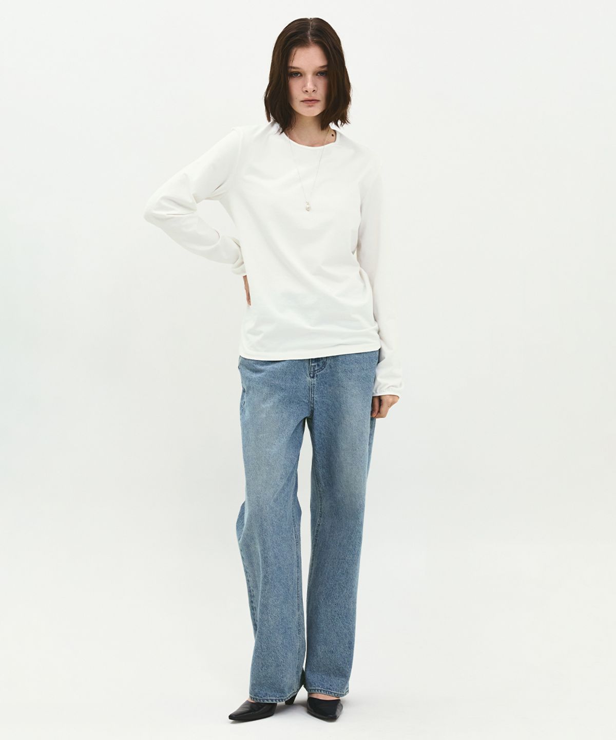 러프사이드 화이트라벨(ROUGH SIDE WHITE LABEL) Straight Denim Pants Lake Blue