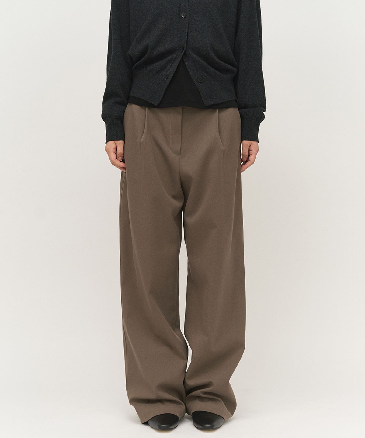 러프사이드 화이트라벨(ROUGH SIDE WHITE LABEL) Classy Wide Pants Soil Brown