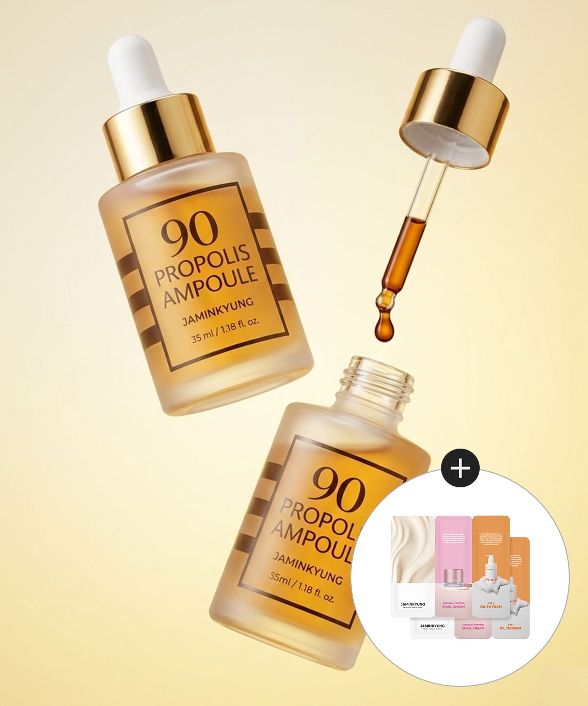 자민경(JAMINKYUNG) 90 프로폴리스 앰플 35ml (2개) [증정: 오일투폼 1ml+달팽이크림 1ml 체험분 2매]