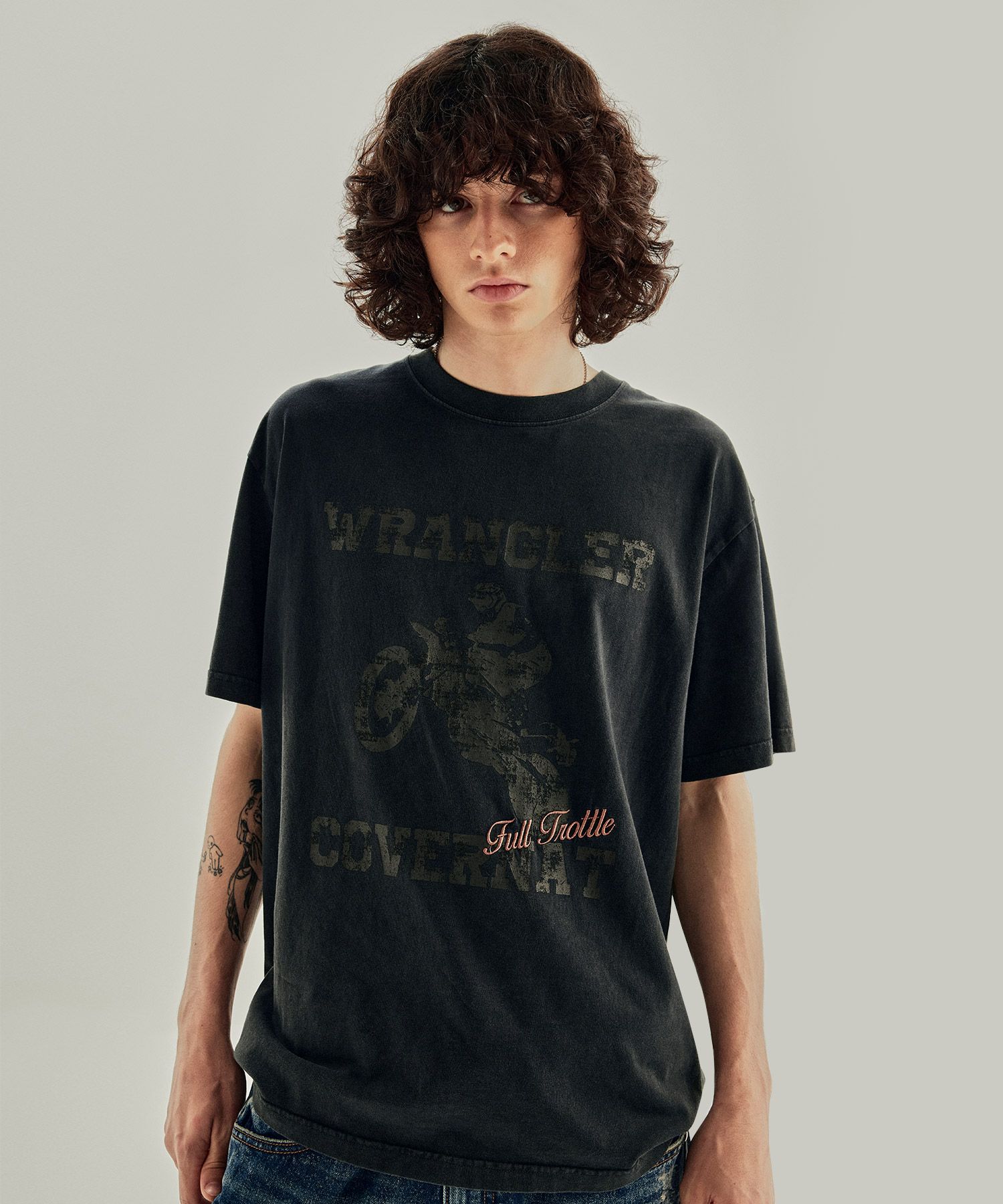 Tシャツ・カットソー COVERNAT CoverNatXWrangler Motorcycle Pigment T-Shirt Grey MUSINSA | COVERNAT [CovernotXWrangler] Motorcycle Pigment T