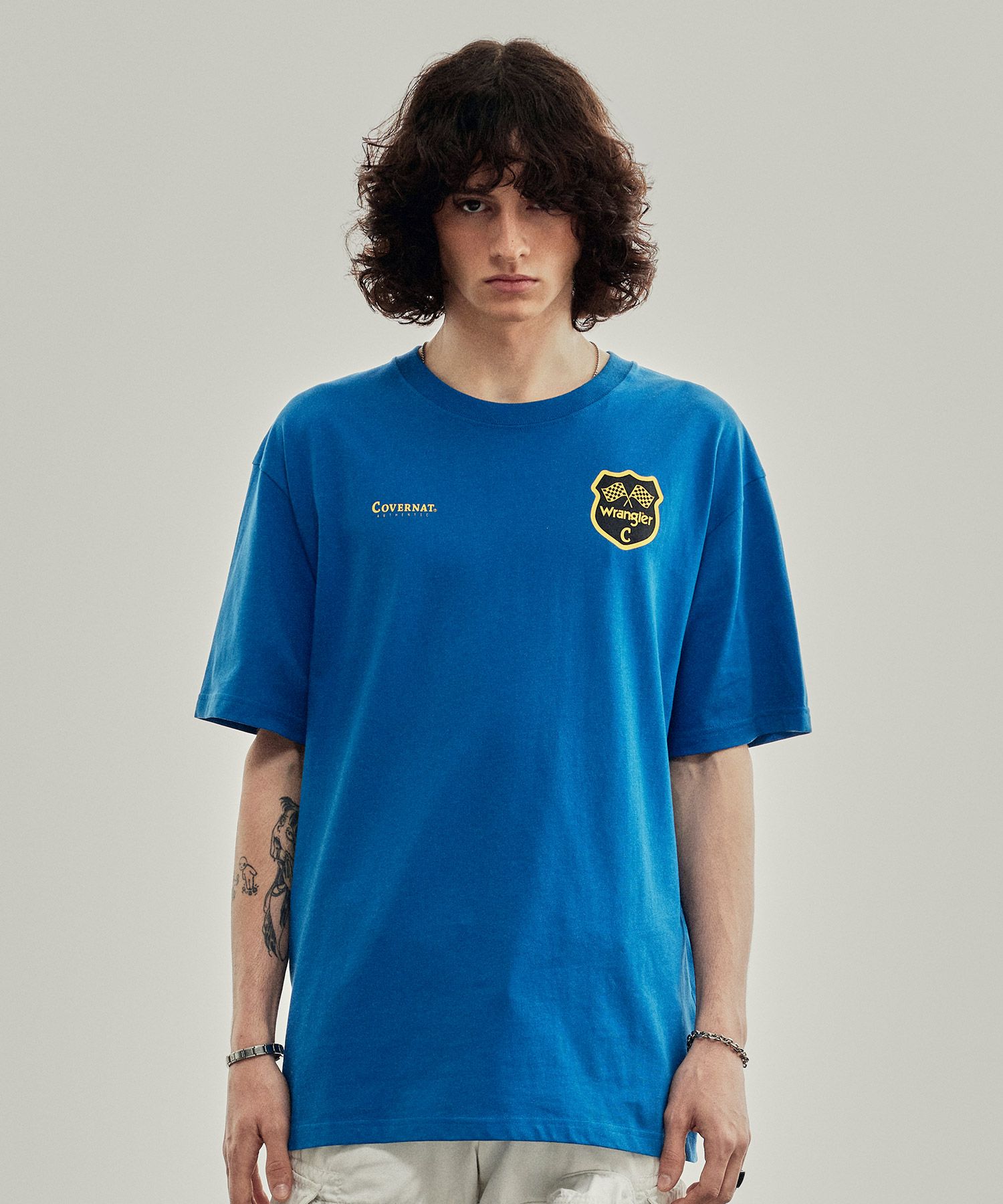 Tシャツ・カットソー COVERNAT CoverNatXWrangler 08 Vintage T-Shirt Blue MUSINSA | COVERNAT [CovernotXWrangler] 08 Vintage T-shirt Blue