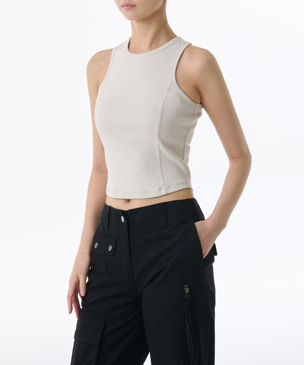 무신사 스탠다드 우먼(MUSINSA STANDARD WOMAN) 우먼즈 리브드 피그먼트 레이서 백 탱크 탑 [화이트]