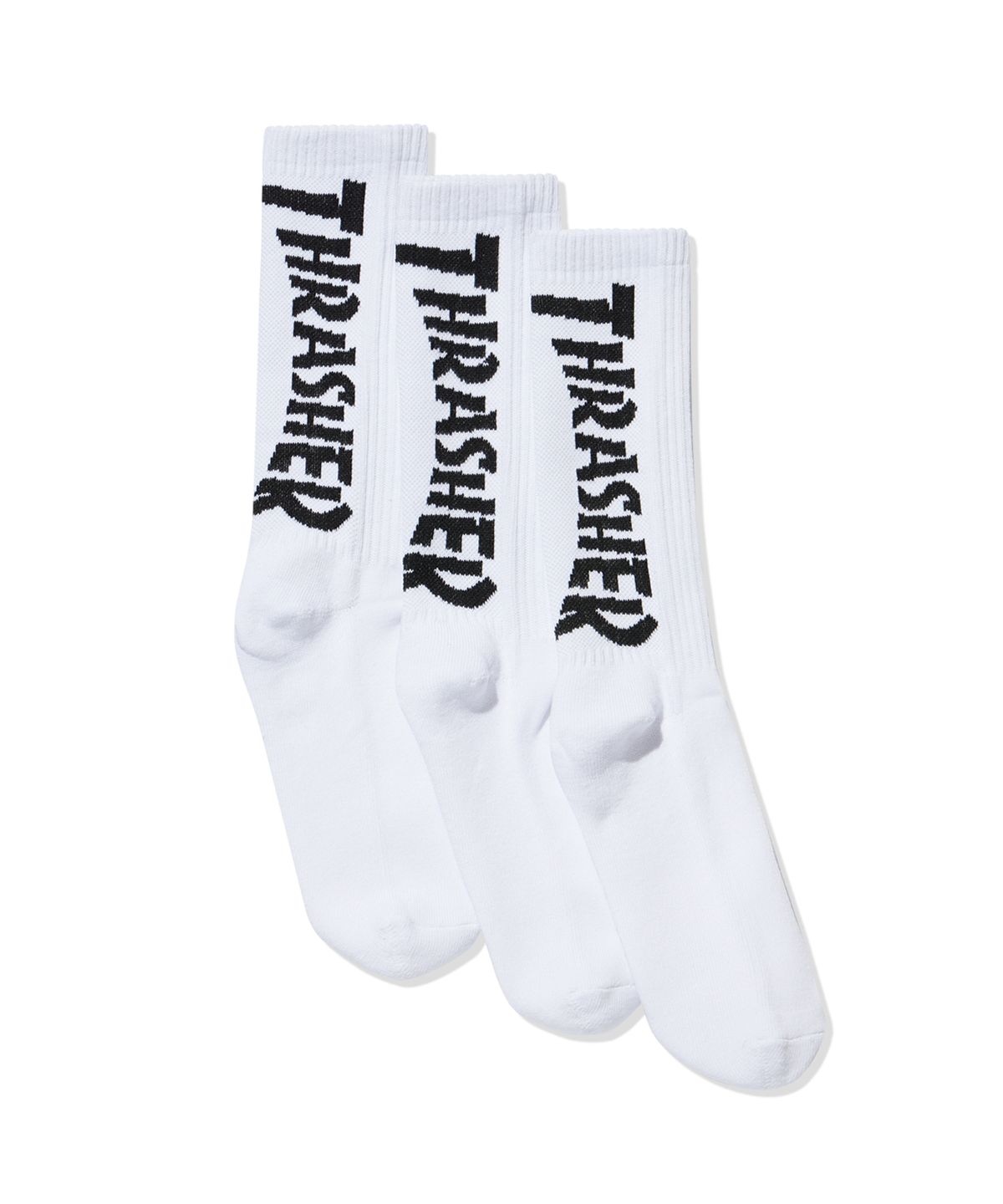 트레셔(THRASHER) [3PACK] 매거진 로고 크루 삭스 화이트