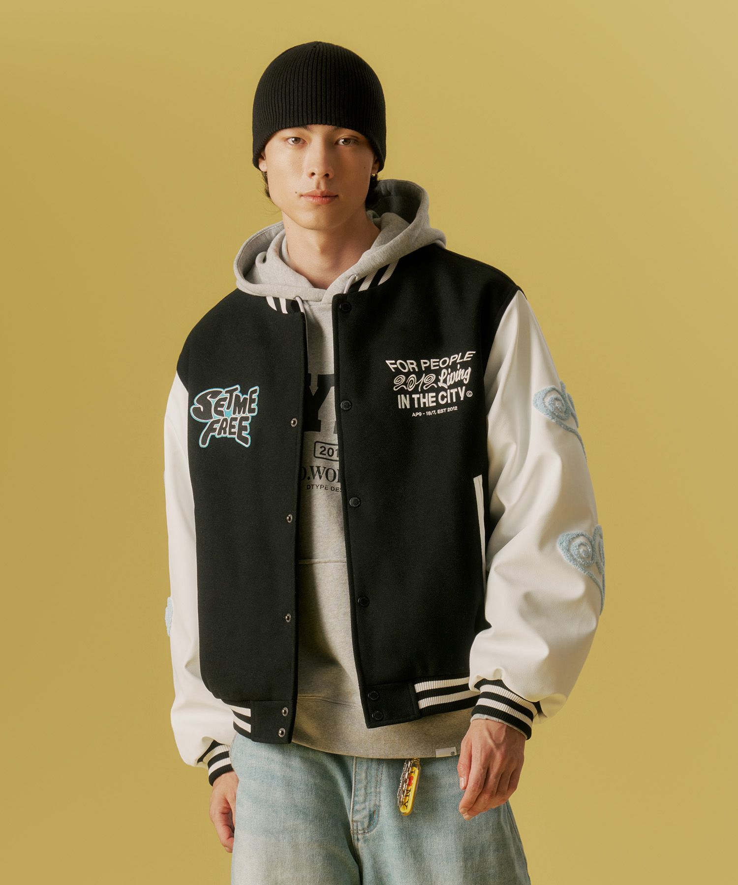 MUSINSA | URBANDTYPE UB Color Block Leather Wool Varsity