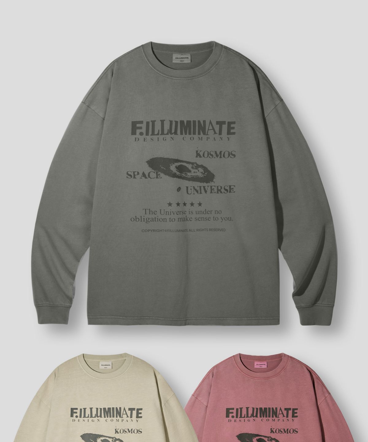 필루미네이트(FILLUMINATE) 스페이스 그래픽 피그먼트 롱 슬리브-3Color