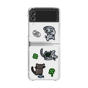 쿨캣 고양이 디자인 갤럭시 Z플립 투명 하드 케이스 7/6/5/4/3