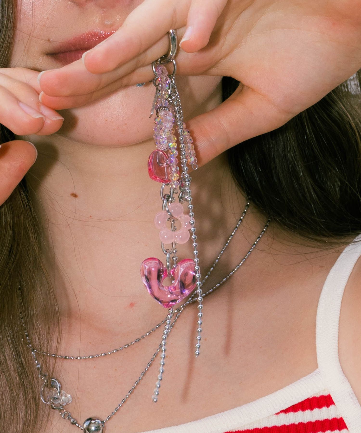 MUSINSA公式 | PEARLY MORE ピンクハートボンボンキーホルダー_PM24A002HS