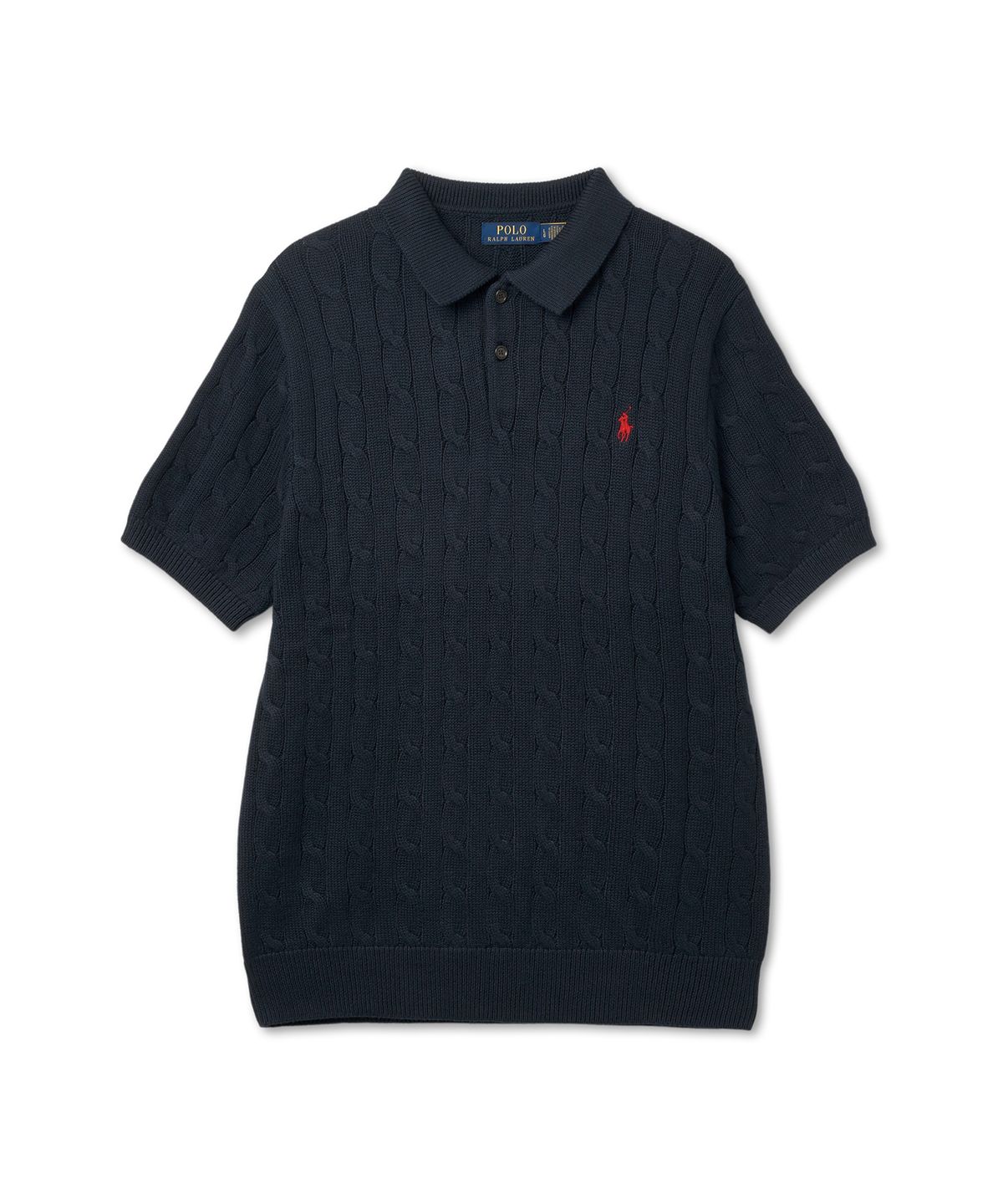 폴로 랄프 로렌(POLO RALPH LAUREN) 케이블 니트 코튼 폴로 칼라 스웨터-헌터 네이비