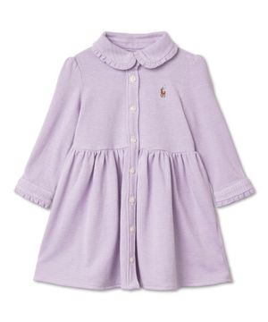 [적립금 5%] 여아 베이비 스트라이프 옥스포드 메시 드레스 - 퍼플