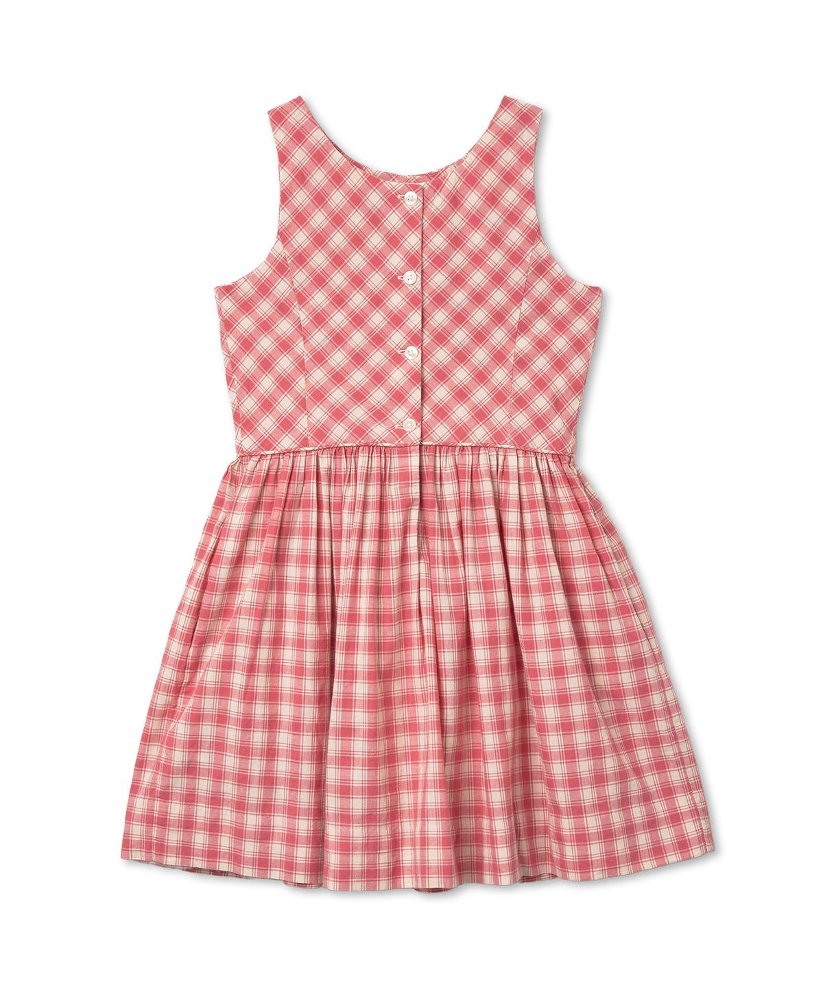 폴로 랄프 로렌 칠드런(POLO RALPH LAUREN CHILDREN) 여아 베이비 깅엄 코튼 마드라스 드레스-핑크 크림