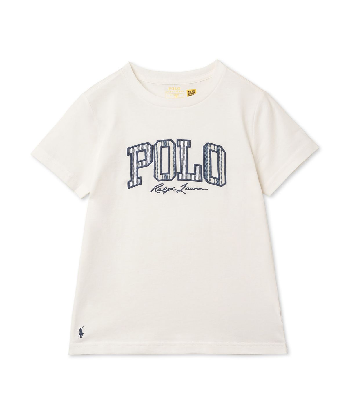폴로 랄프 로렌 칠드런(POLO RALPH LAUREN CHILDREN) 여아 4-7세 스트라이프 로고 코튼 저지 티-덱워시 화이트