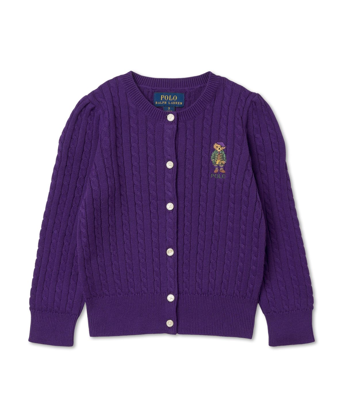 폴로 랄프 로렌 칠드런(POLO RALPH LAUREN CHILDREN) 여아 2-7세 폴로 베어 미니 케이블 코튼 카디건-퍼플