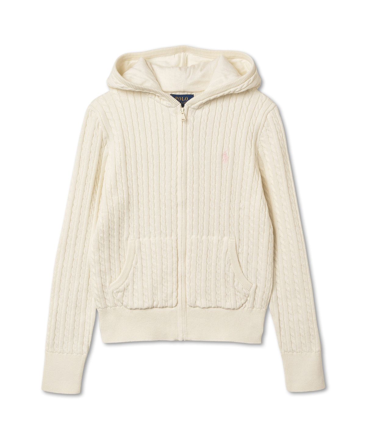 폴로 랄프 로렌 칠드런(POLO RALPH LAUREN CHILDREN) 남아 4-6.5세 미니 케이블 코튼 풀 지퍼 후디-화이트