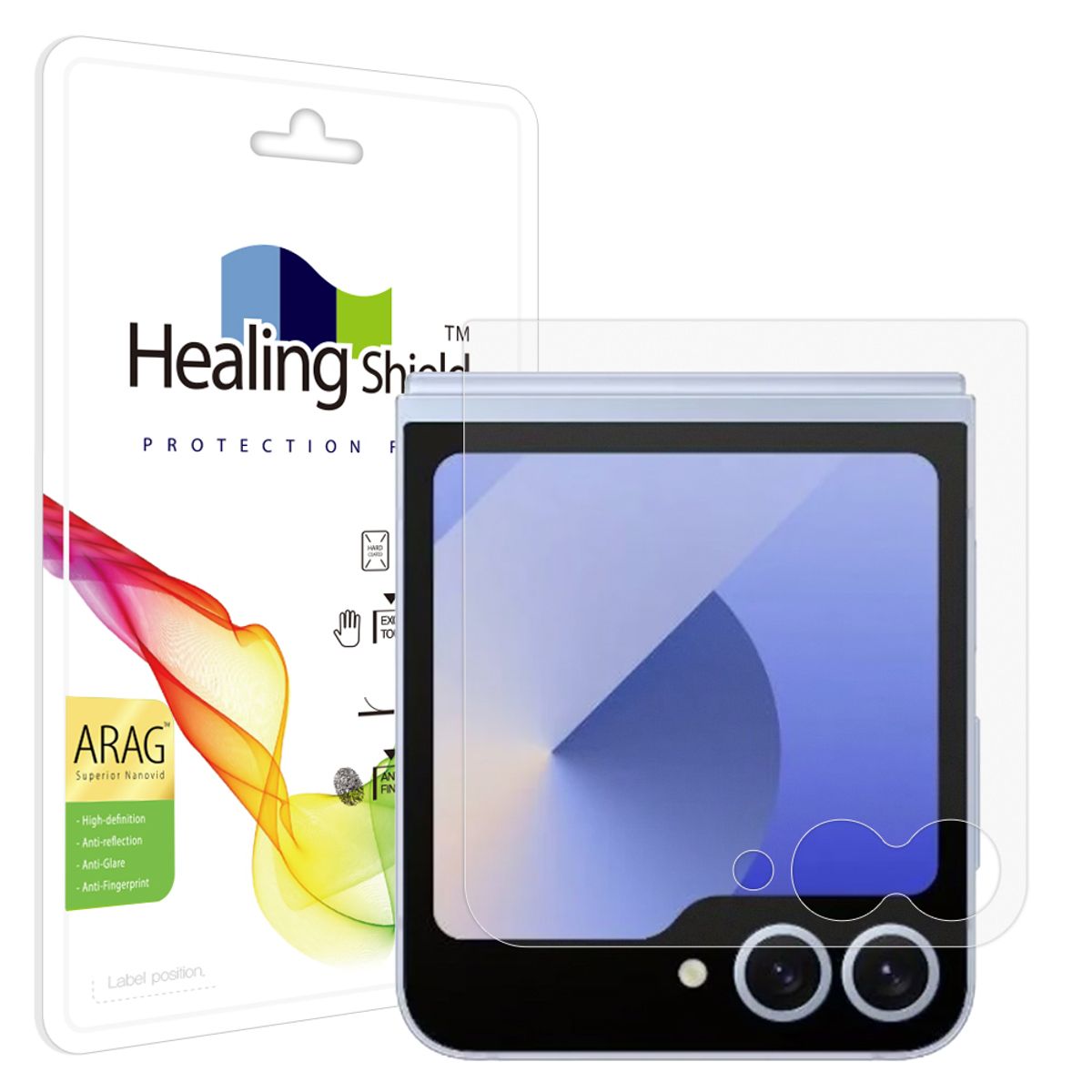 힐링쉴드(HEALINGSHIELD) 갤럭시 Z플립6 ARAG 고화질 저반사 풀커버형 외부액정 보호필름 2매