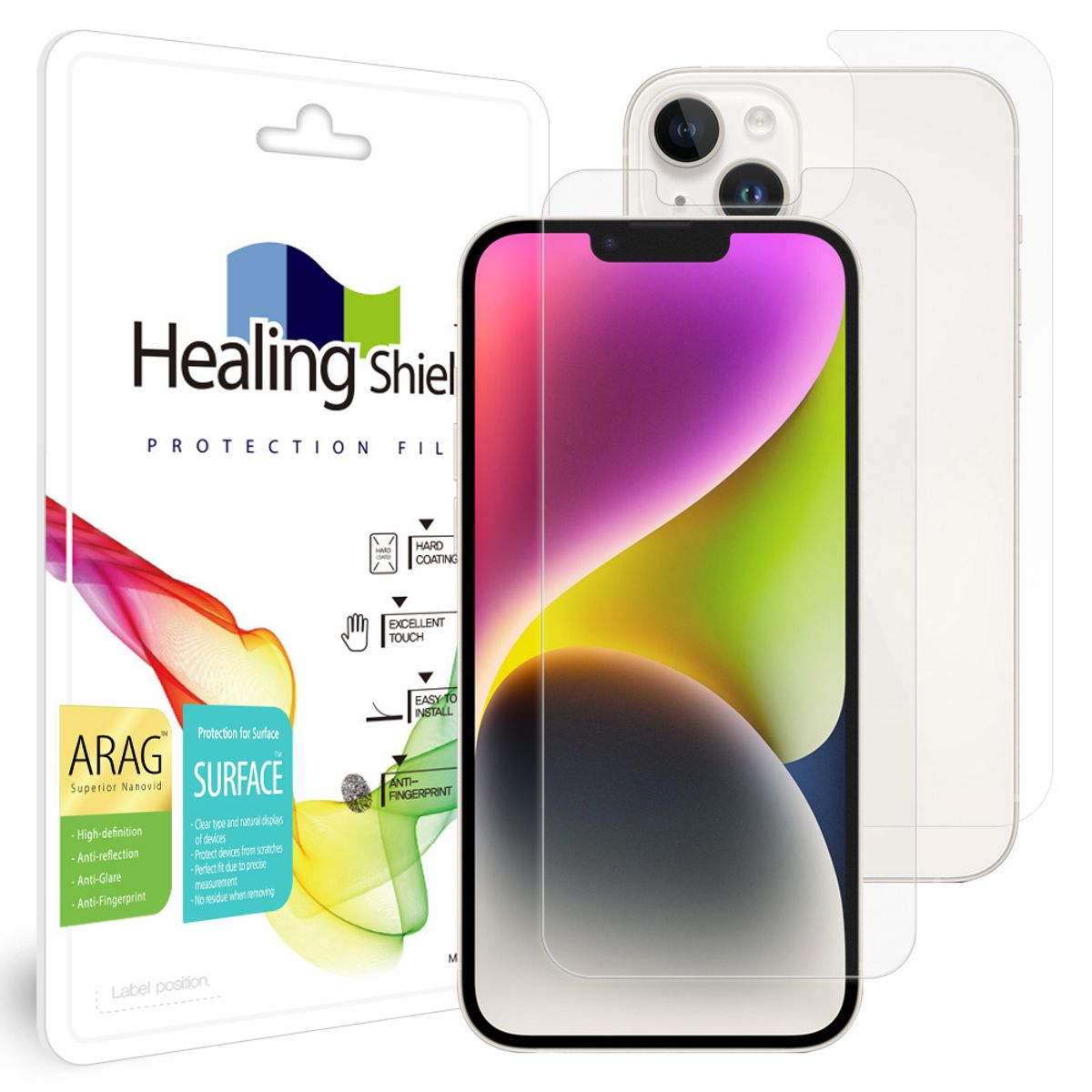 힐링쉴드(HEALINGSHIELD) 아이폰14 플러스 ARAG 고화질 저반사 액정보호필름 1매 후면1매